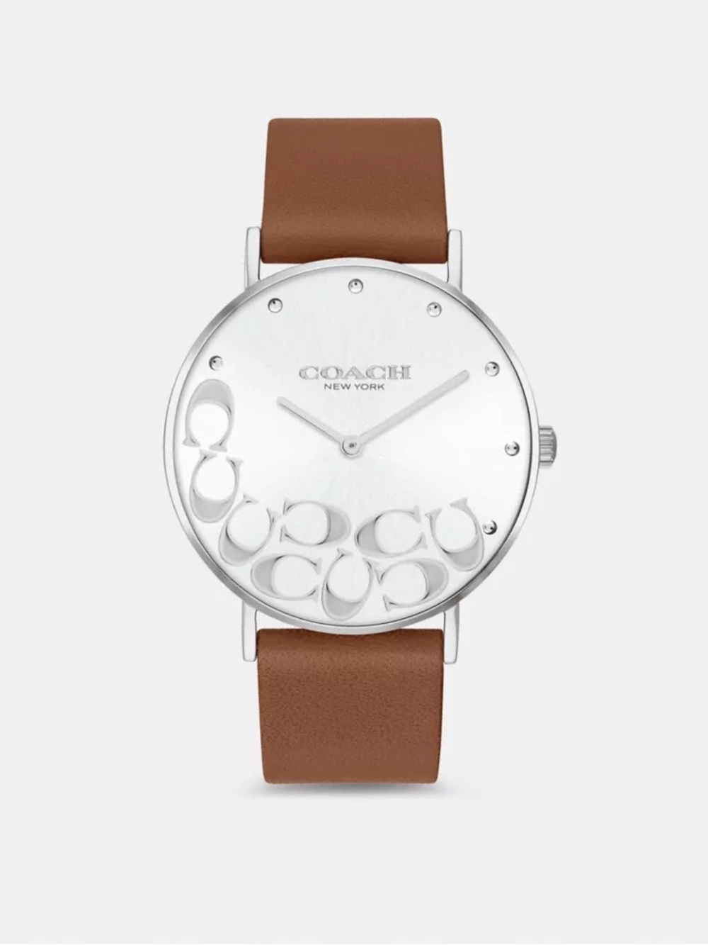 Coach Perry Silver Dial Watch with Brown Leather Strap